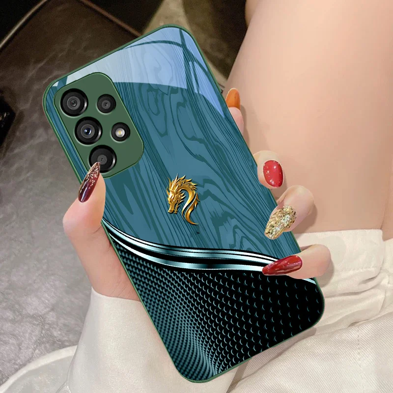 Wood Grain Dragon Blue For Samsung Galaxy S10 4G S20 11E 30 S21 21Fe 22 S24 Pro S23 Ultra 5G S8 S9 Tempered Glass Phone Case