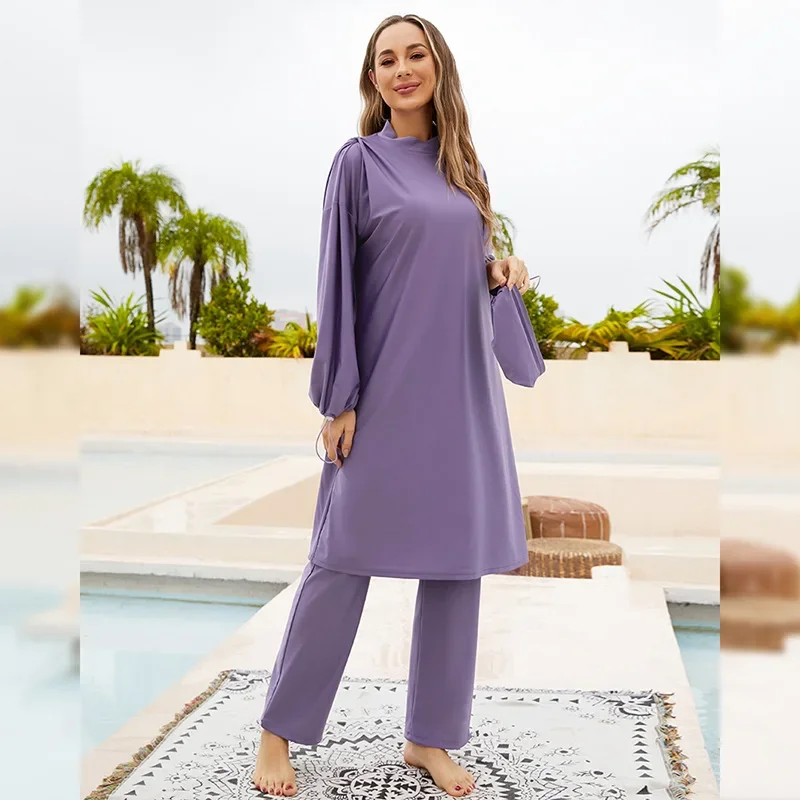 Modest Full Cover Muslim Swimwear Women Burkinis Sets Arab Islamic Beachwear Swimsuit 3 Pieces Summer Bathing Clothes 2024