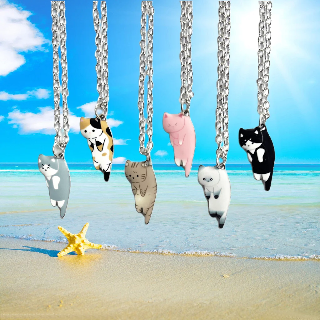 Dangling Cats Necklace,Calico Cat, Brown Cat, Siamese Cat,Very Cute Gift for Cat Lovers, Gift for Teens, Gift for Her, silver