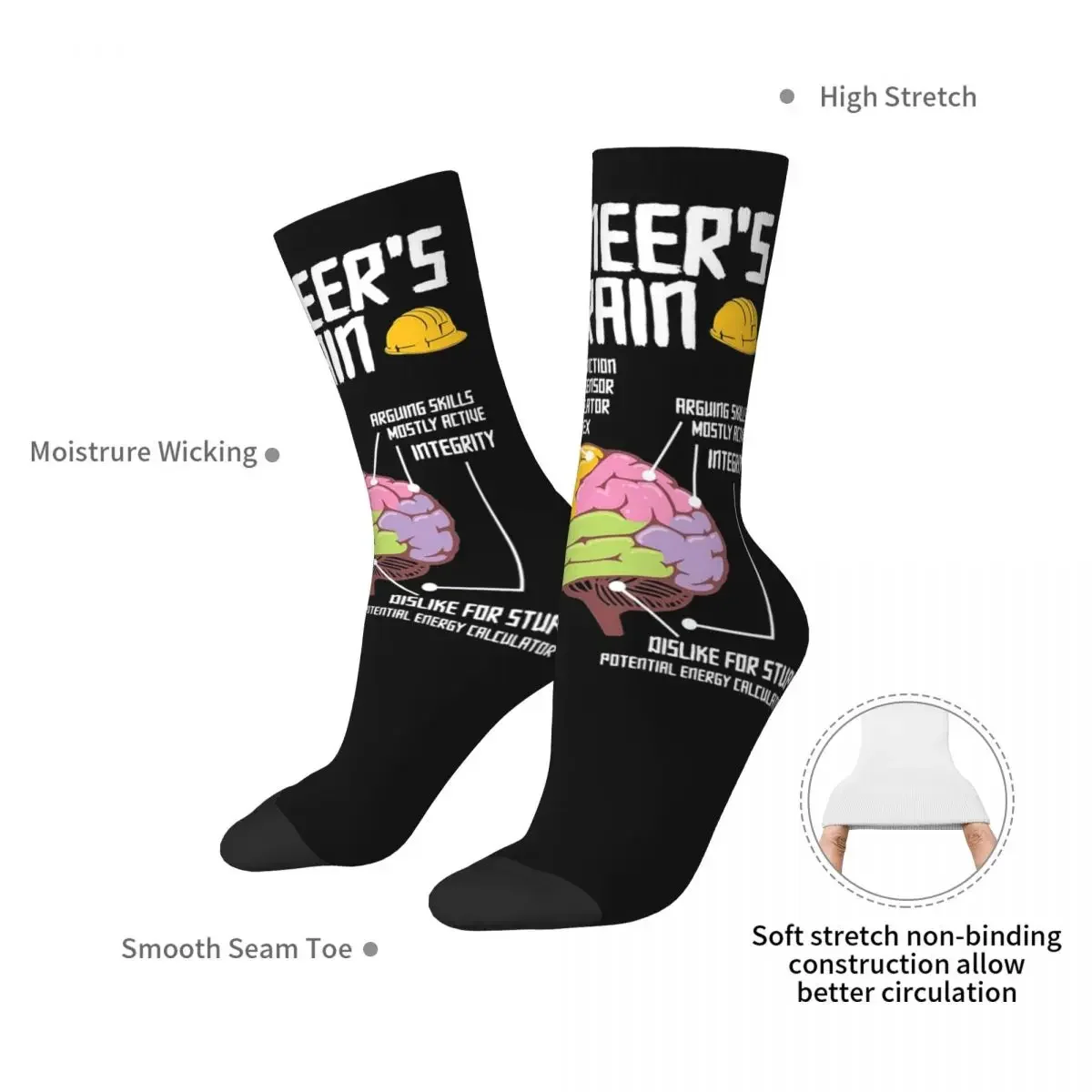 Engineer's Brain Engineering Profession Graphic Gift Socks Harajuku Sweat Absorbing Stockings All Season Long Socks for Unisex