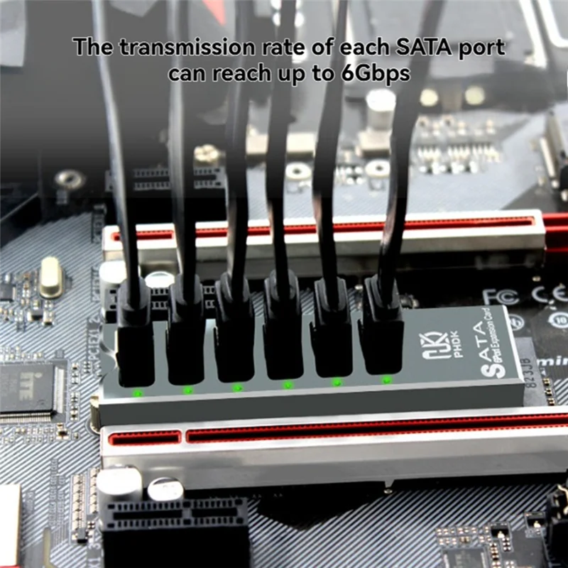 PHDK PCI-E To SATA 6-Port M. 2 Nvme To SATA3.0 Adapter Card ASM1166 Chip 6Gbps Expansion Card Support PM