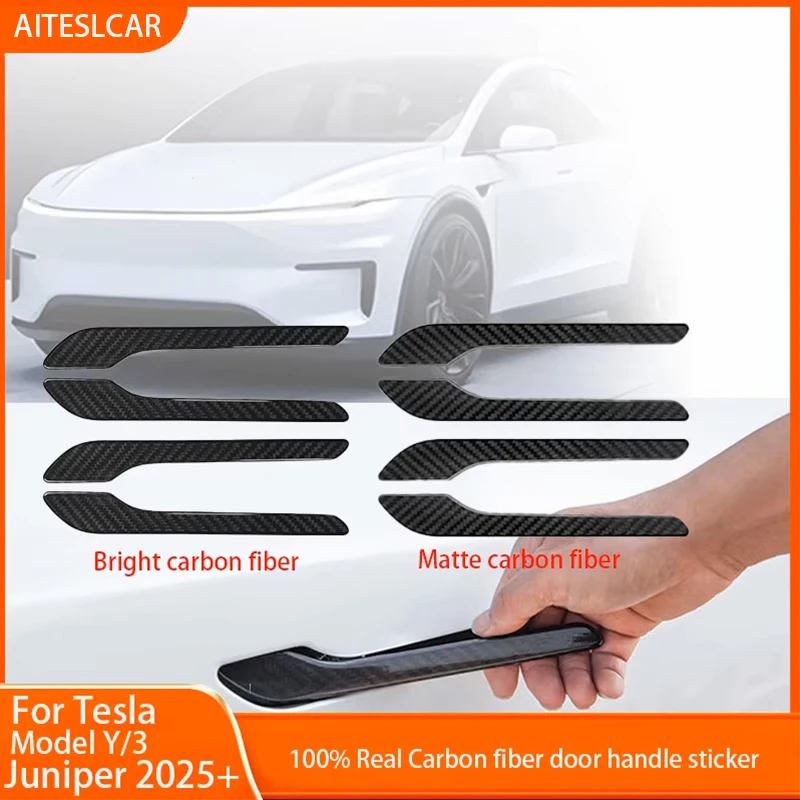 

For Tesla Model Y Juniper 2025 Model 3 Accessories Real Carbon Fiber Door Handle Cover Frame Sticker Exterior Trim Bodykit