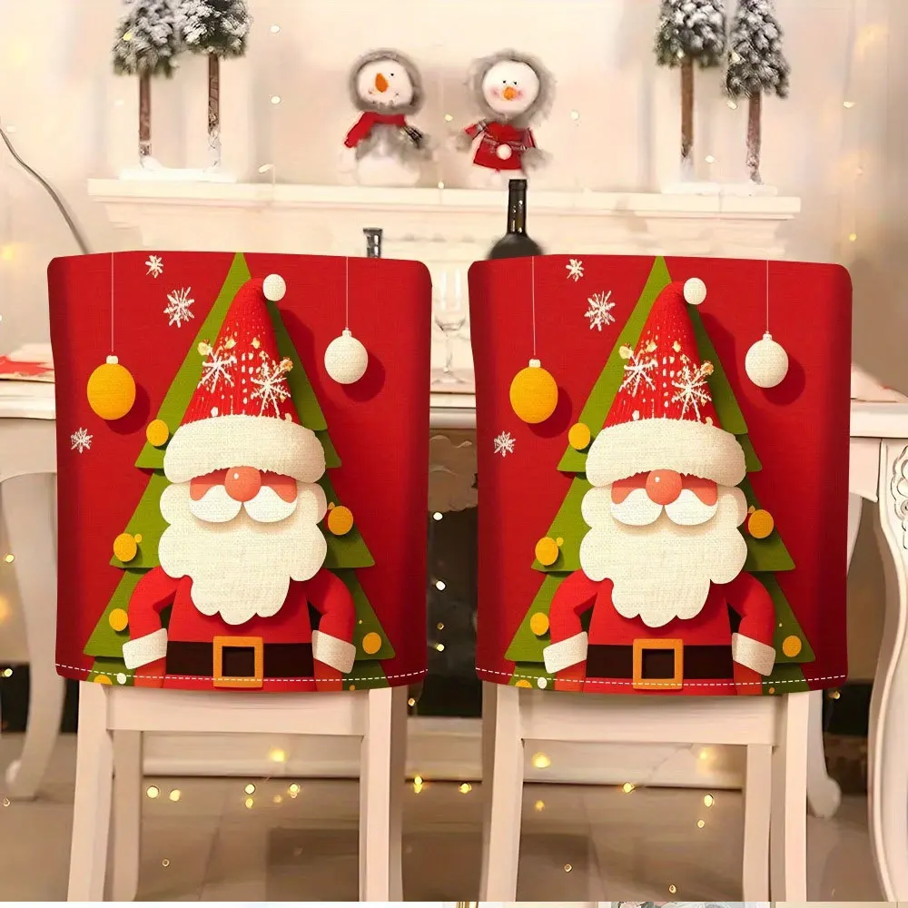 VIKAMA Christmas Santa Cute Reindeer Red Chair Covers 2/4/6 PCS for Washable Stretch Non Slip Holiday Party Holiday Gift