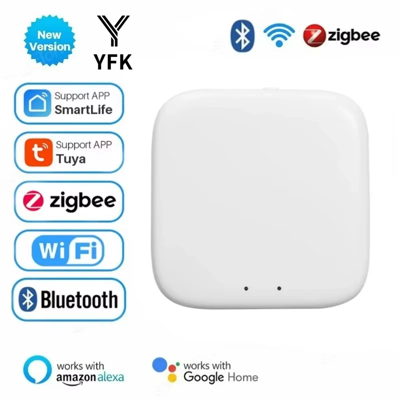 YFK Zigbee Gateway Hub Tuya Smart Home Wireless Bluetooth Multi-Mode WiFi App Compatible with Alexa Google