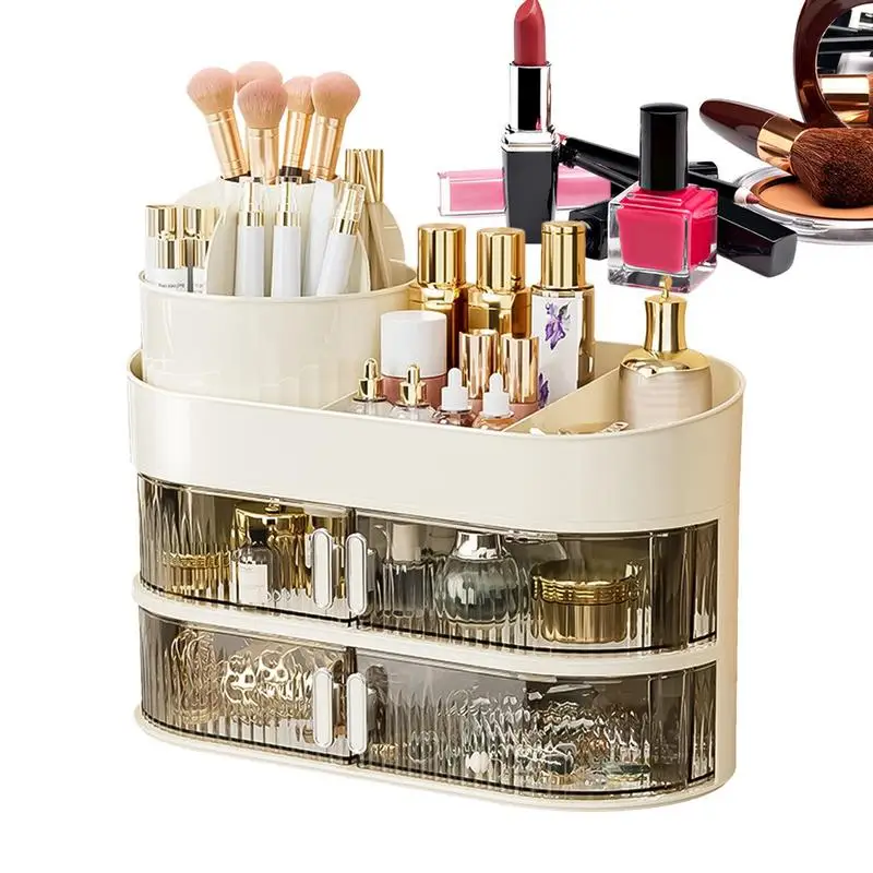 Countertop Cosmetic Box Multi Compartment Cosmetic Container Rotating Makeup Organizer Skincare Product Cosmetic Storage Rack