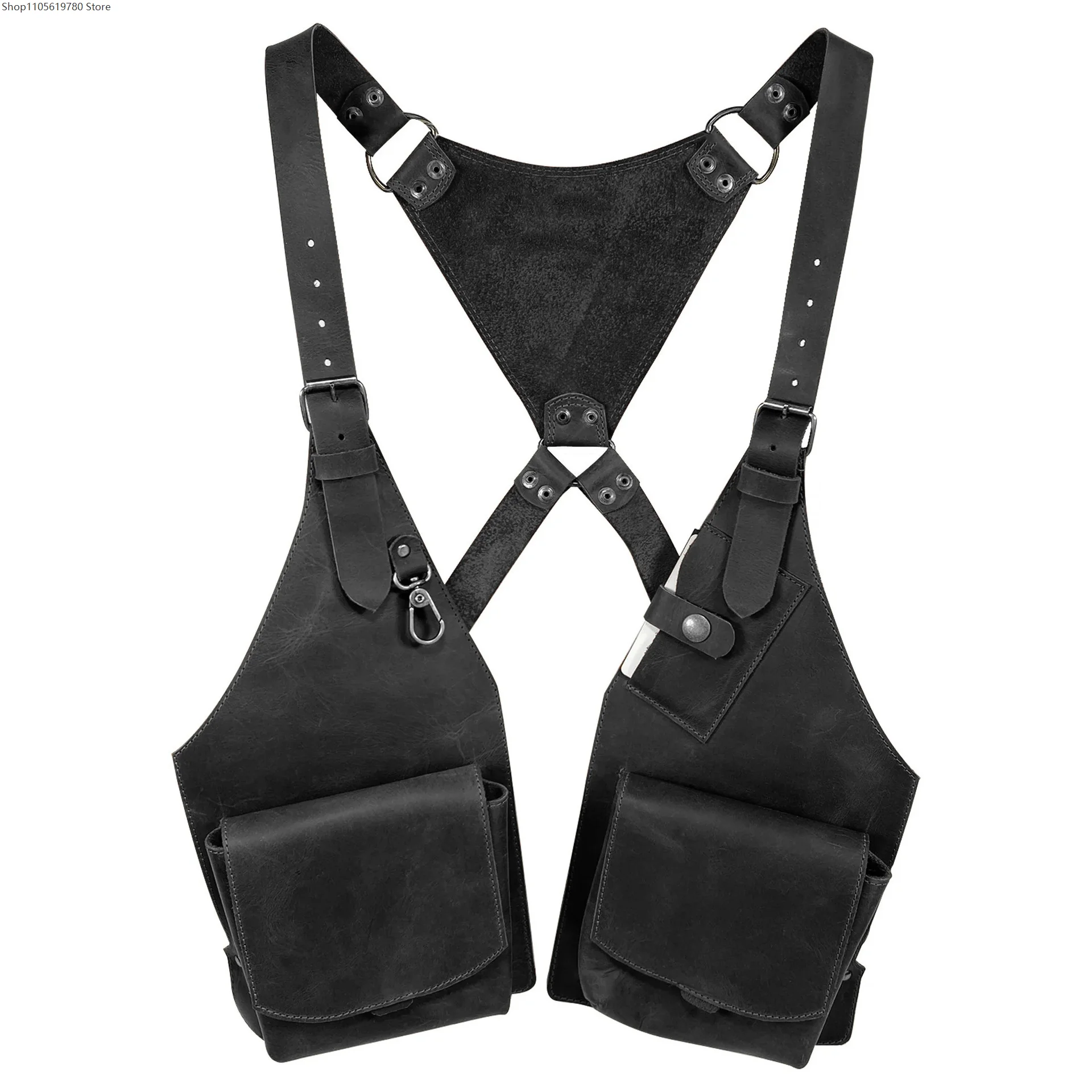 Gothic Medieval Faux‑Leather Under‑Arm Shoulder Harness Pack Dual Snap Pockets Wearable Wallet Bag Adult Cosplay Dress‑up Prop 4