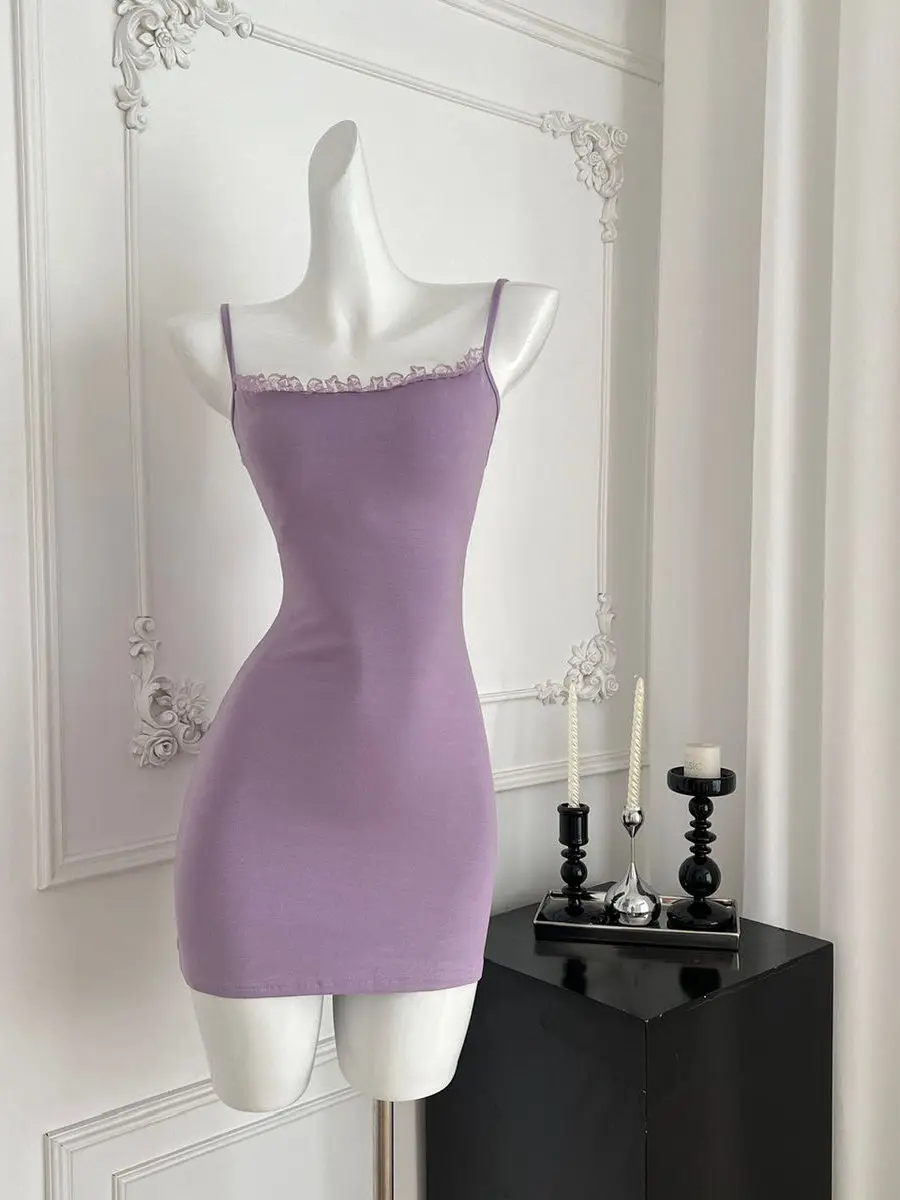 Letni, wyszczuplający komplet z koronki: dzianinowa narzutka, fioletowy, z paskiem, dwuczęściowy, seksowny, słodki, stringi, na co dzień, do pracy.