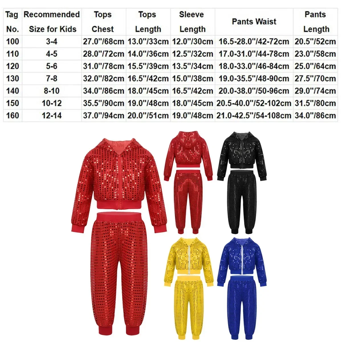 Traje de baile de Jazz de Hip Hop con lentejuelas para niñas y niños, Top con capucha de manga larga y pantalones, conjunto de baile callejero, trajes de actuación para niños