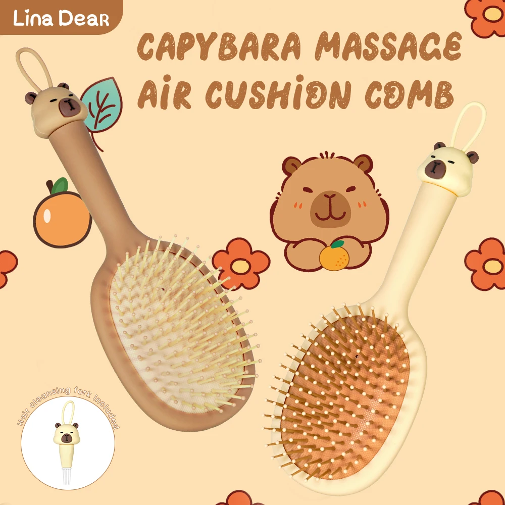Niedliche Capybara – geformte Luftkissen-Haarbürste, tragbarer Kopfhaut-Massagekamm mit bezauberndem Cartoon-Design für die tägliche Haarpflege