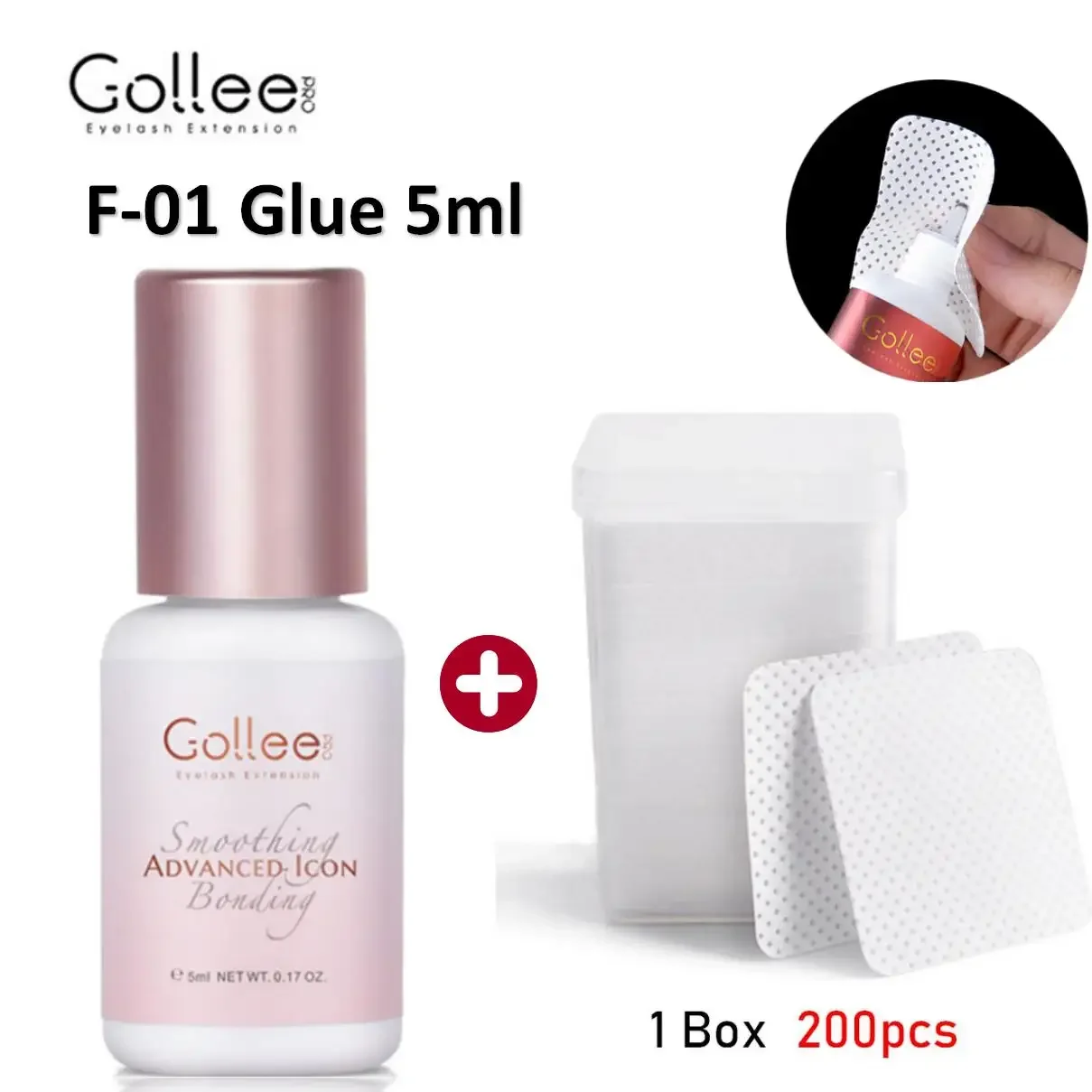 

Pink Adhesive Gollee Eyelash Extension Glue and Wipes 5ml Lashes Adhesive For Volume lashes Individual lashes Wholesale Price