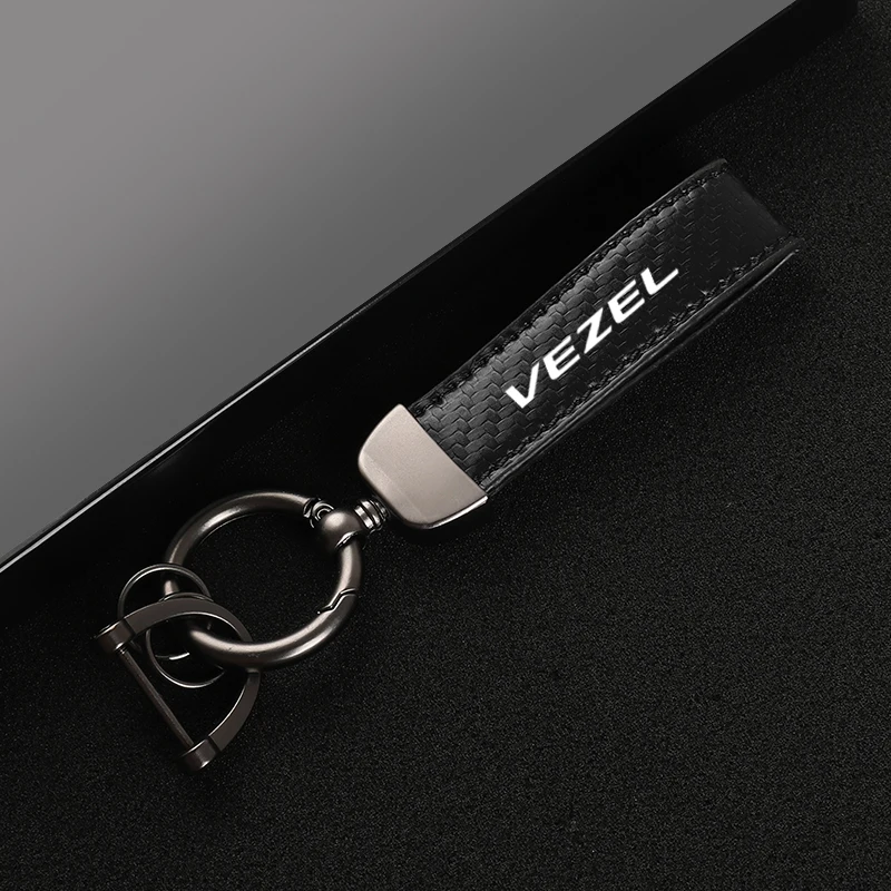 Leather Carbon Fiber Car Rings Keychain Zinc Alloy Keyrings For Honda Vezel with logo Car Accessories