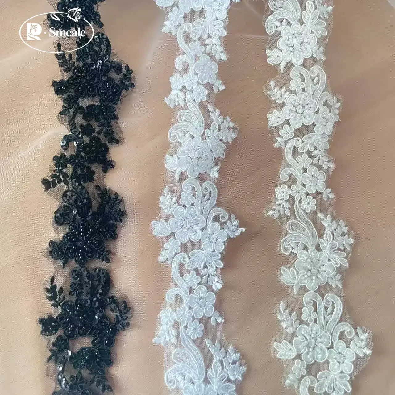 5Yards/lot Beaded Bridal Flower Lace Trim, DIY Veil, Sewing Accessories, High Quality Rayon, Wedding Dress RS1338
