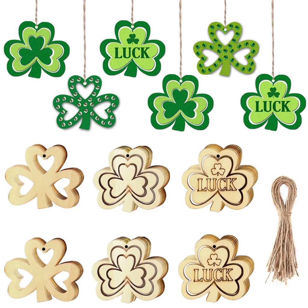 Festival Letters Clover Wooden Cutouts Ornaments Saint Patrick's Day Hanging Pendant Handmade DIY Crafts Decor Festival Supplies