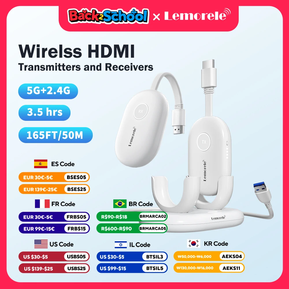 

Lemorele Беспроводной передатчик и приемник HDMI, функции организации и зарядки, собрание Bluetooth-передатчика, аудио для ноутбука