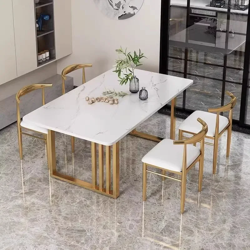 Nordic light luxury rock slab dining table modern small apartment dining table simple living room commercial rectangular