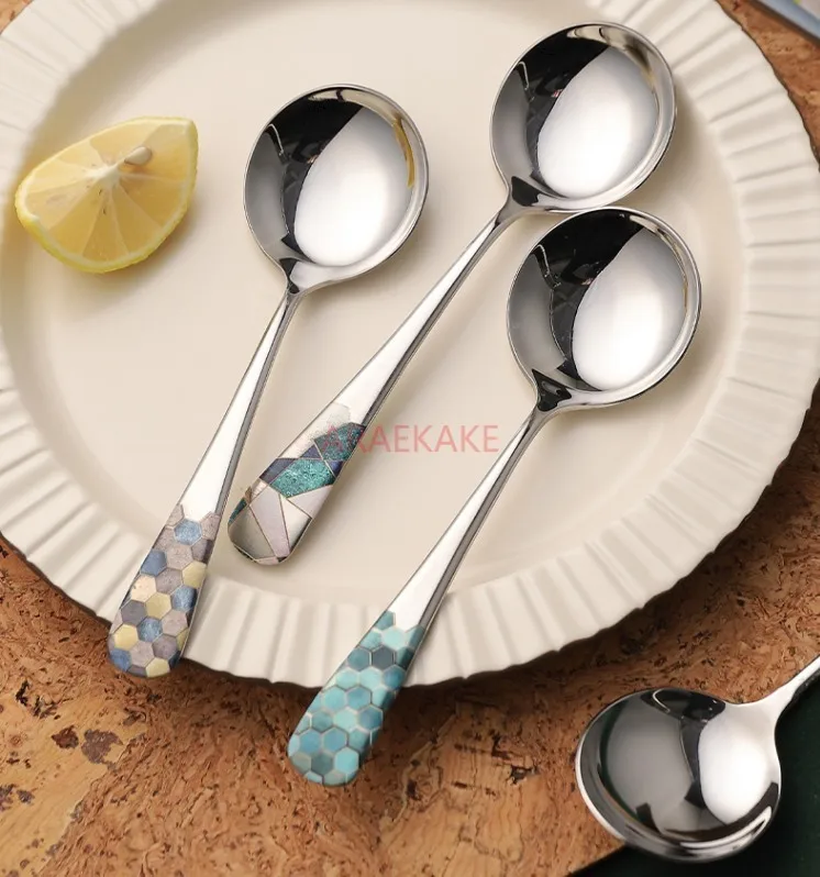 

304 stainless steel long handled spoon, exquisite tableware, household children's dining round spoon