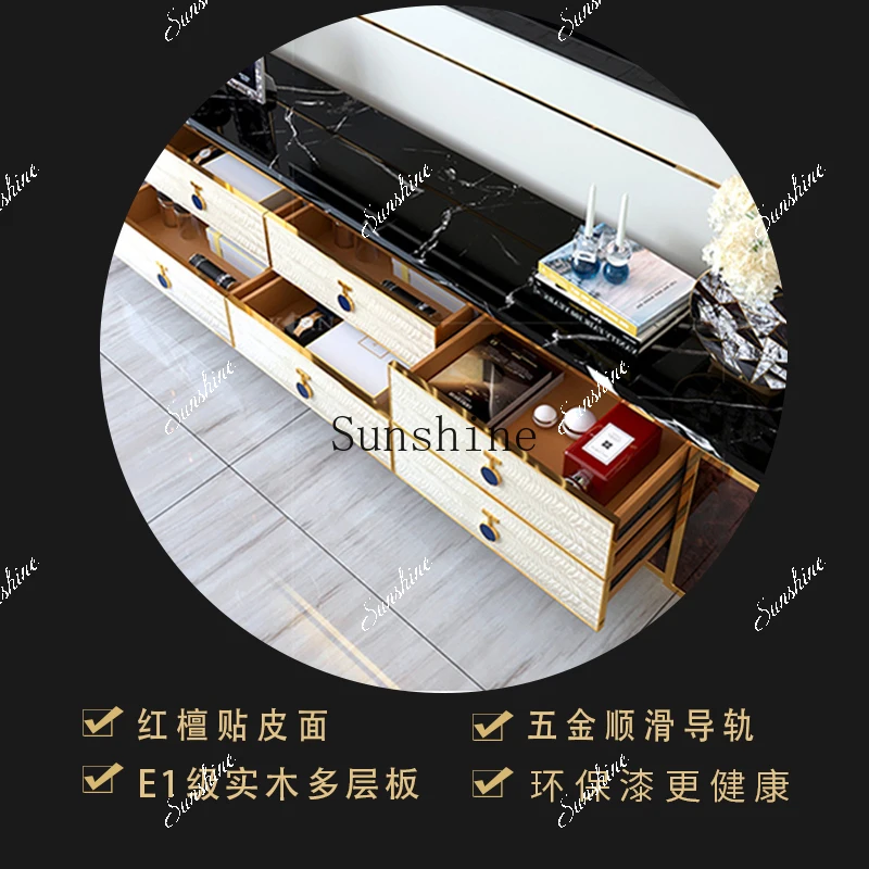 Italian rock slab TV cabinet coffee table combination small apartment living room rectangular furniture  FT