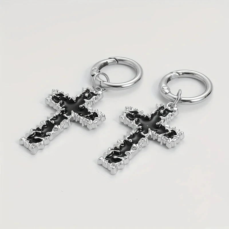 2Pcs Gothic textured black cross boots charm detachable silver ring shoe pendant boot decoration accessories decoration