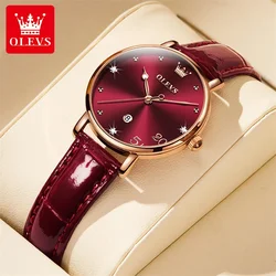 Olevs 5505 new fashion wine red ultra thin quartz watch WOMEN'S leather waterproof calendar luxury women watches Reloj Mujer