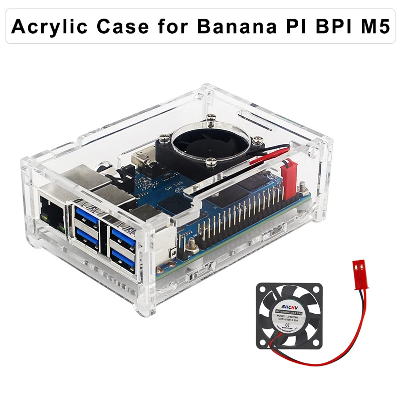 

Banana PI BPI M5 Case Acrylic Case Box BPI-M5 Clear Shell Protection Enclosure with Cooling Fan Cooler for Banana PI BPI M5