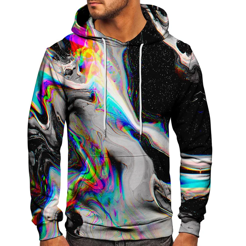 Bluza z kapturem w akwarelowy wzór z nadrukiem męska bluza z kapturem moda za duży dres odzież sweter Streetwear bluzy z kapturem S-6XL