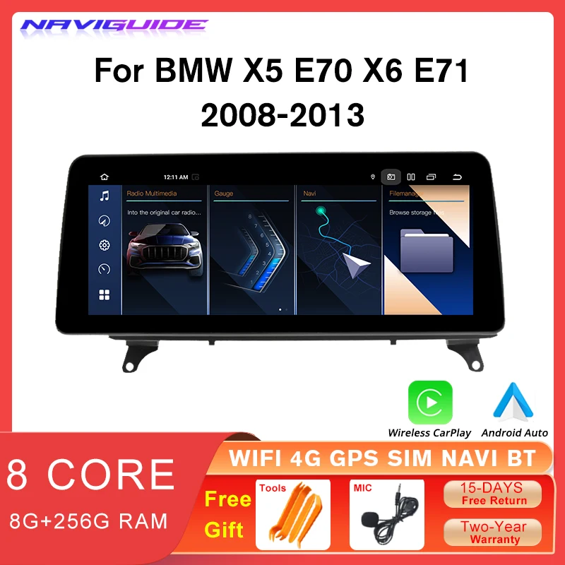 NAVIGUIDE 12.3'' Android 13 For BMW X5 E70 X6 E71 2008-2013 CCC CIC Smart car systems wireless Carplay Radio Multimedia Player 