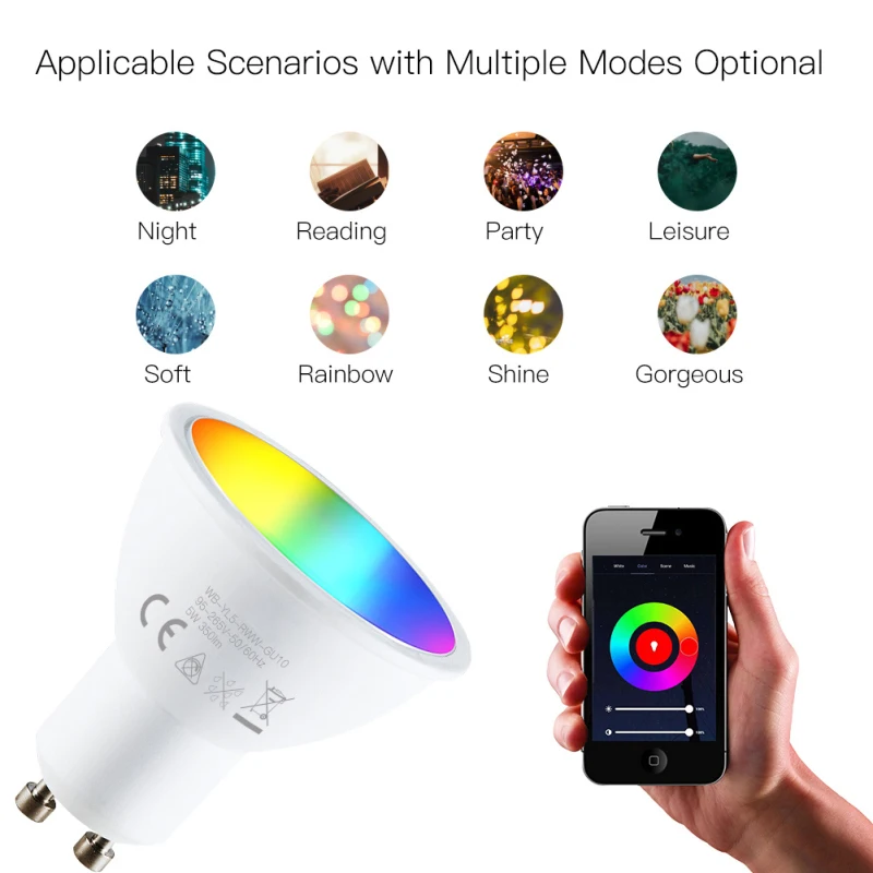 

Tuya WiFi GU10 Smart Bulb RGB C+W White 5W Dimmable Night Light Smart Life APP Control LED Lamp, Alexa Google Home Yandex Alice