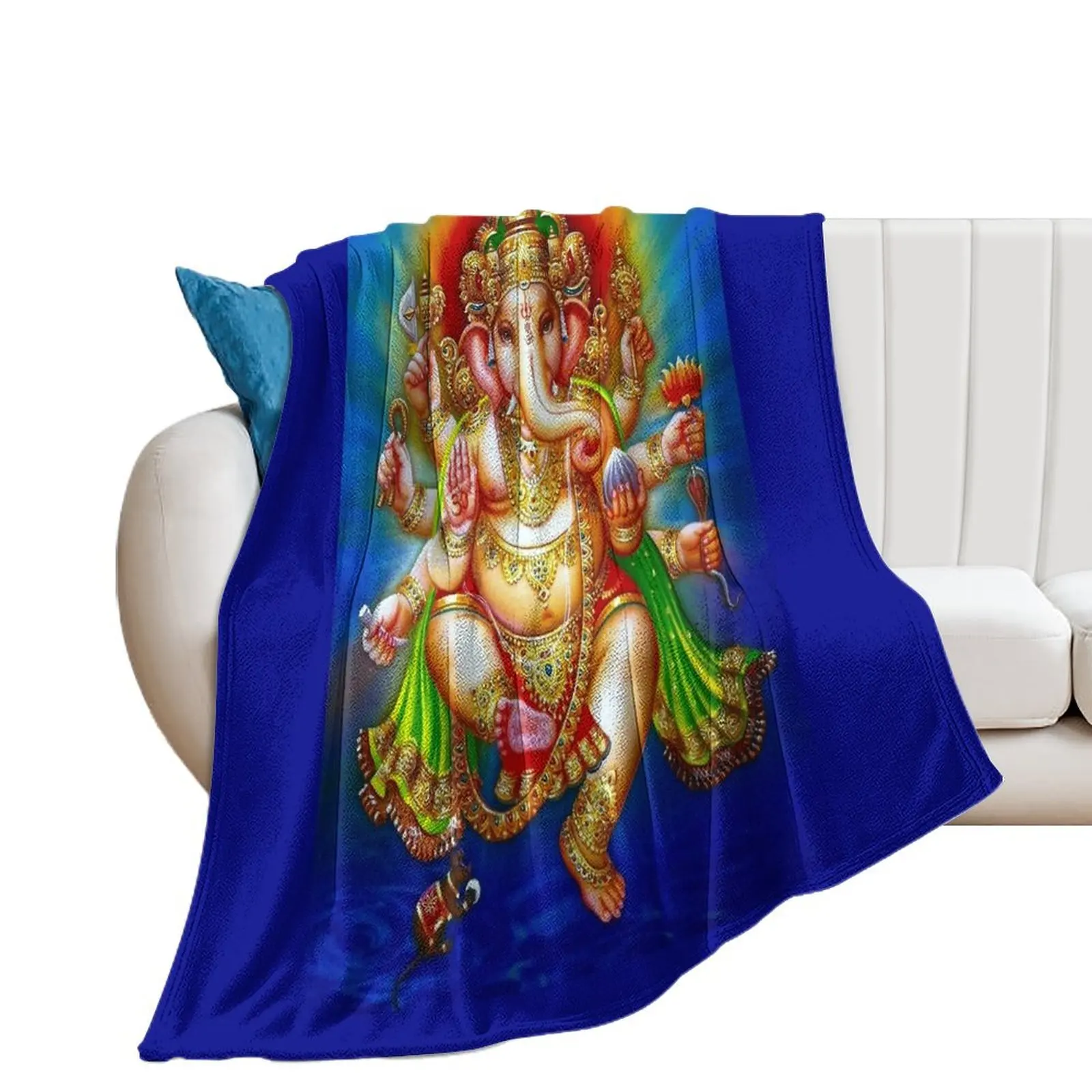 GANESHA HINDU GOD ; Vintage Deity Print Throw Blanket Furry Soft Plaid Blankets