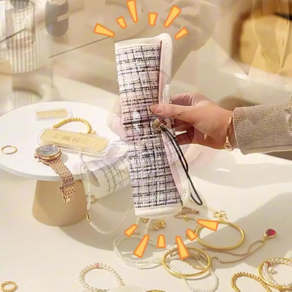 Foldable Travel Jewelry Storage Box Roll Style Zipper Closure Jewelry Case Organizer Multi-layer Foldable Jewelry Bag