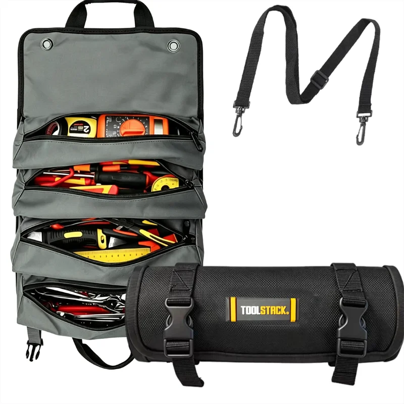 TOOLSTACK Heavy Duty Roll Up Tool Bag Oxford Multi-Purpose Hardware Tool Organizer Storage for Mechanics Electricians Carpenters