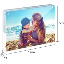 size：（10*15cm，10mm+10mm）1 pcs Transparent Photo Frame Acrylic Magnetic Display Frame Poster Display Stand For Room Desk