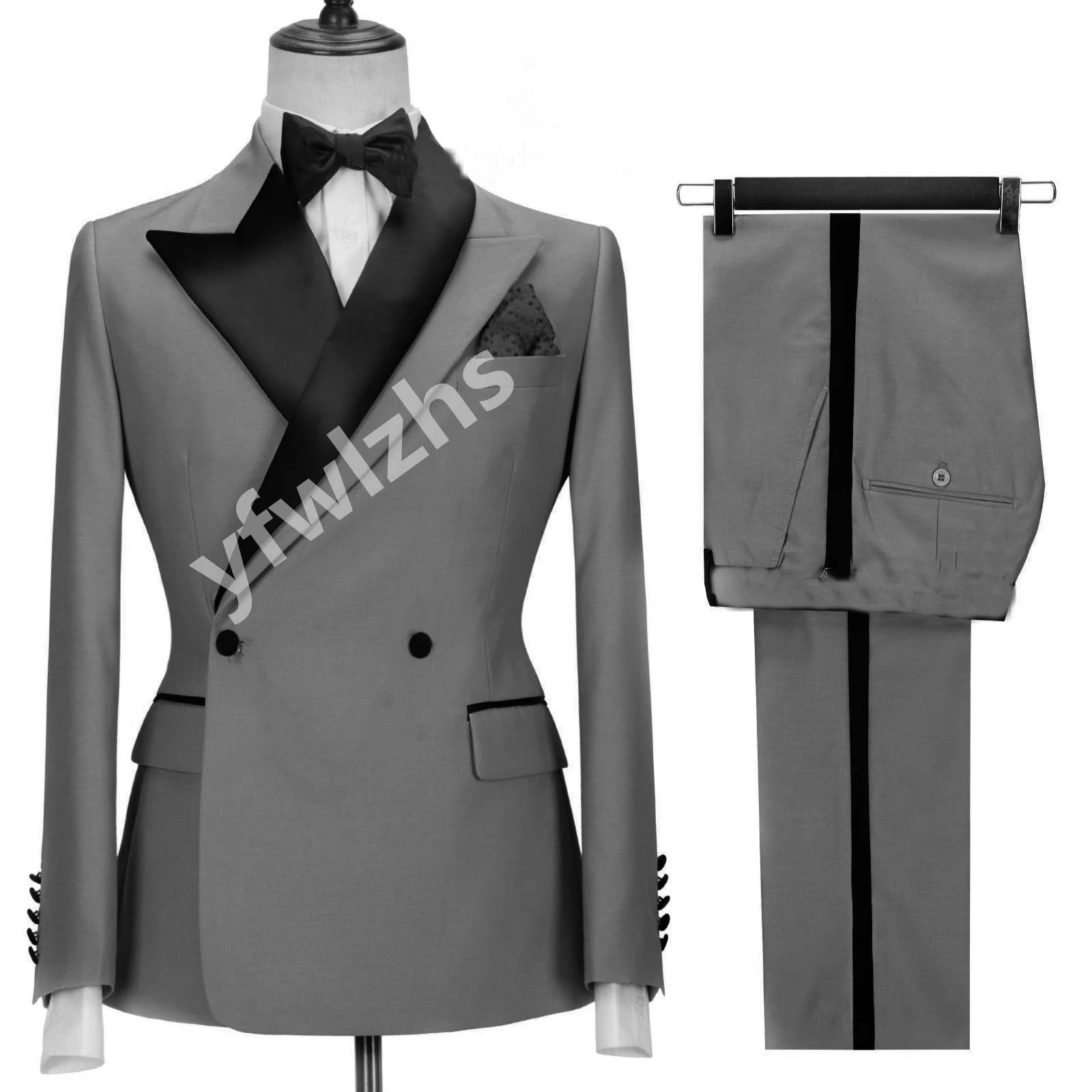 

New Arrival Double-Breasted Groomsmen Peak Lapel Groom Tuxedos Men Suits Wedding/Prom Best Blazer ( Jacket+Pants+Tie) D158