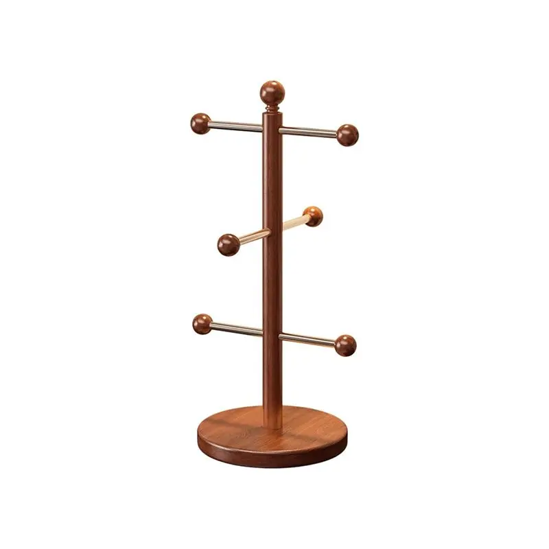 

A93Z For Coffee Bar Organizer, Detachable 6 Hooks Solid Wood Mug Tree For Counter, Decorative Mugs Rack Holder