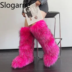 Luxury Y2K Furry Snow Boots Women 2026 Winter Over Knee 50cm High Thick Fluffy Faux Fur Boots Ladies Plush Warm Platform Shoes