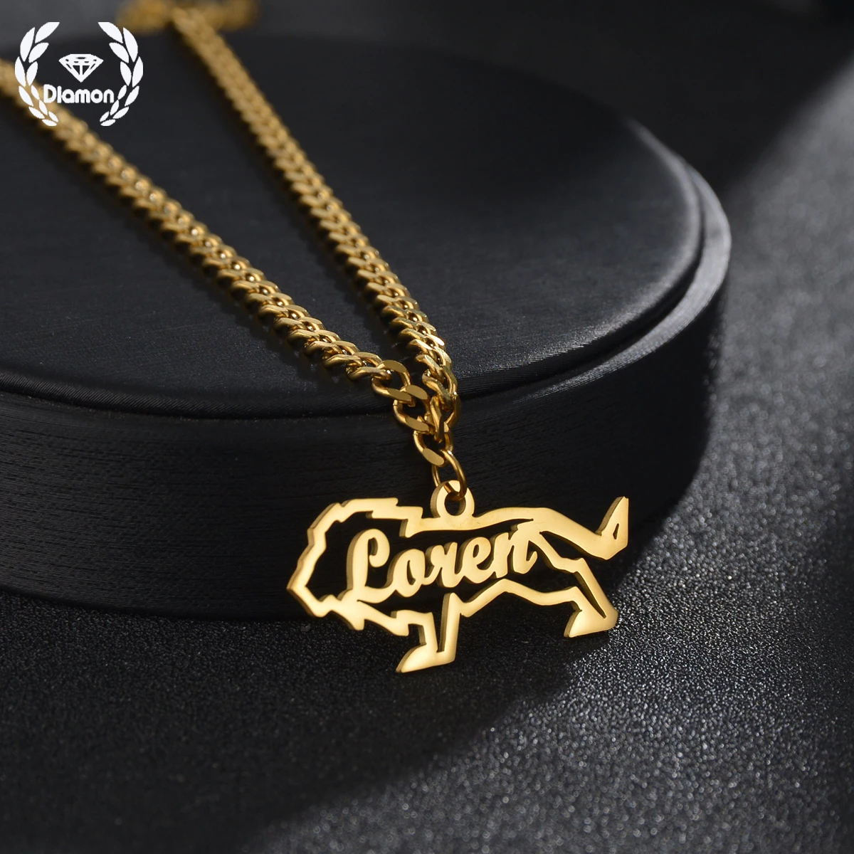 Diamon Fashion Customized Name in Lion Pendant Necklace for Men Personalized Cuban Thick Chain Masculine Gold Color Jewelry Gift