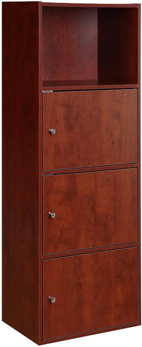 

Xtra Storage Three-Door Bookcase In Cherry Wood Finish