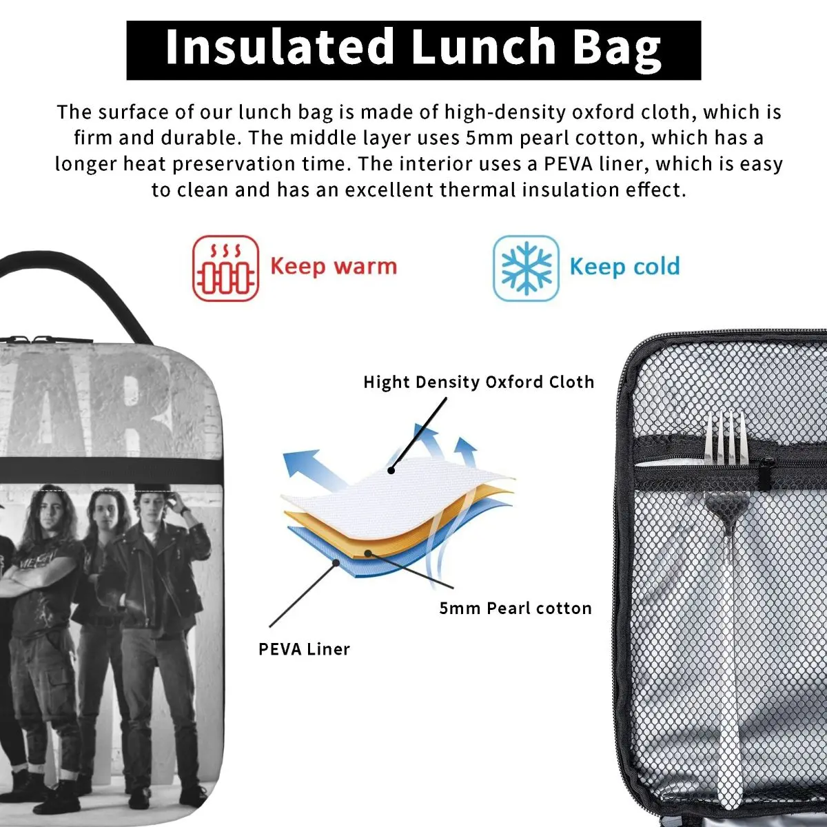 Pearls Jam Band 2024 World Tour Rock Concert Insulated Lunch Bag for Women Children Leakproof Food Boxes Thermal Lunch Box Tote