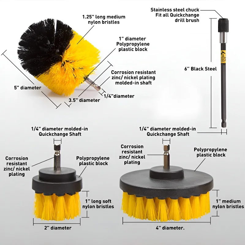 13-piece yellow drill brush set Car wheels tire descaling cleaning extension rod floor wall cleaning polishing sponge mat