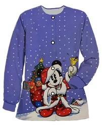 Christmas print ladies Winnie the Pooh Mickey Disney long sleeve round neck cardigan ladies jacket button work nursing uniform