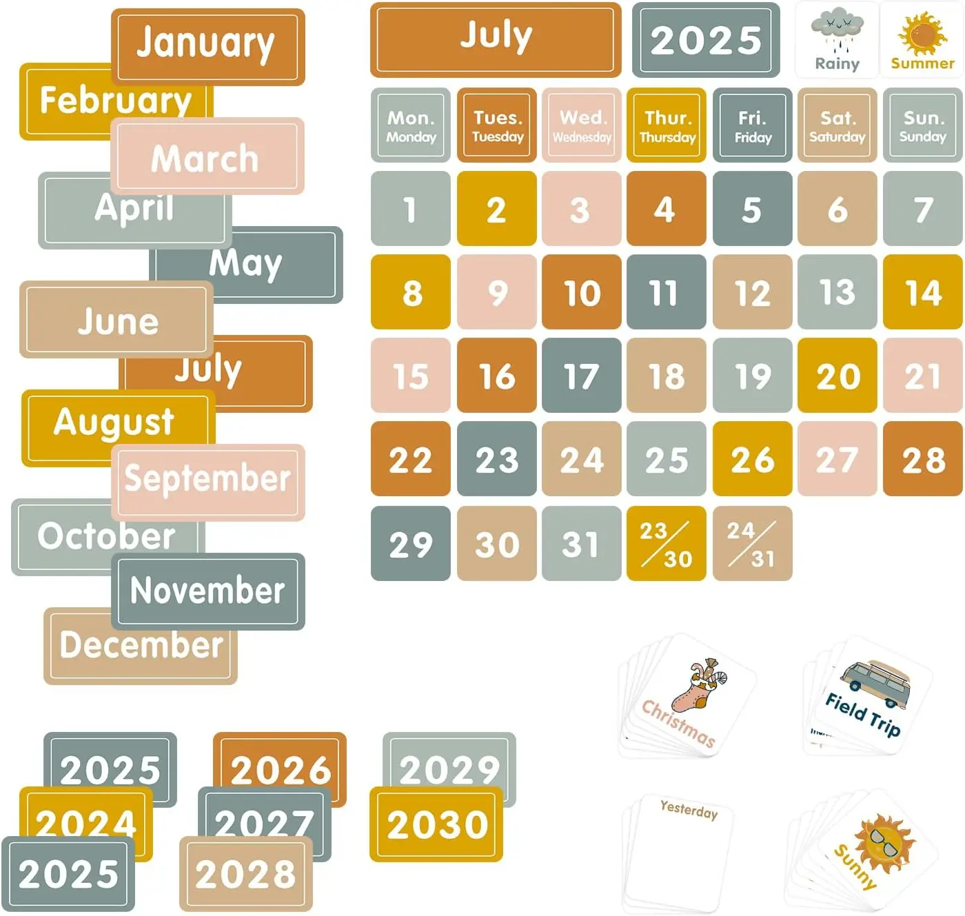 Kalender Boho besar, bagan saku untuk kelas dengan kartu kalender Bulanan dan cuaca grafik saku hitam untuk rumah Sekolah