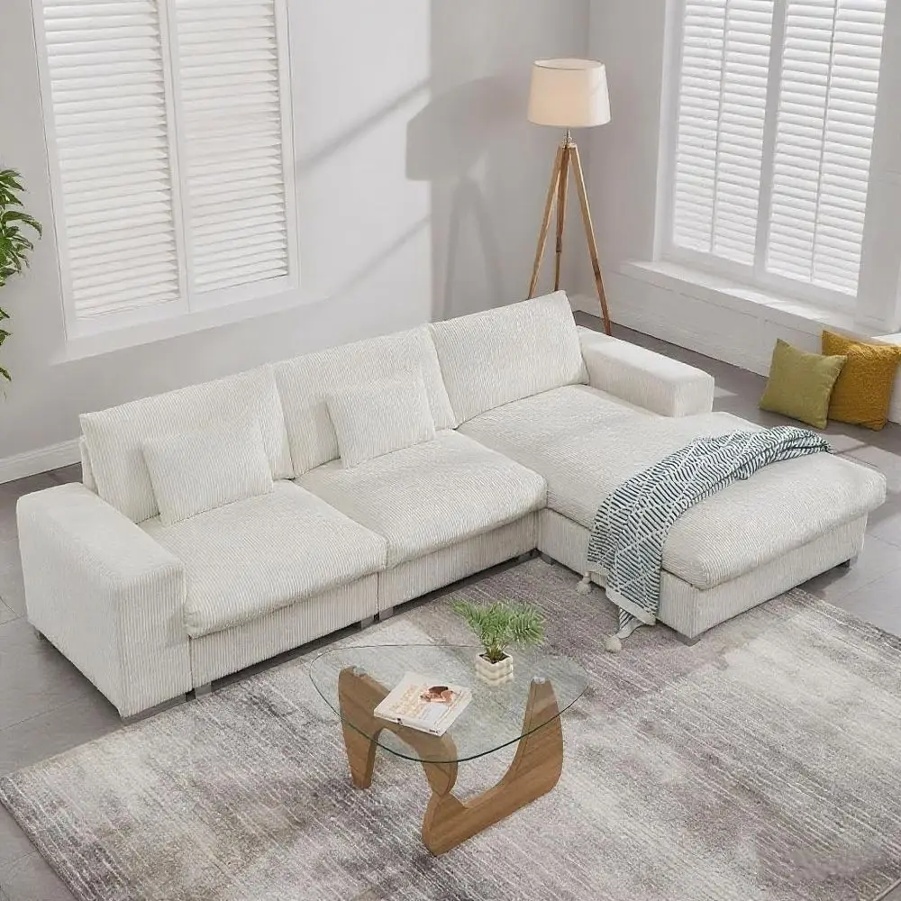 

Large L-Shaped Cloud Sofa with Plush Pillows, Wide Armrests, and Deep Seating for Living Room, Bedroom, or Office (White)