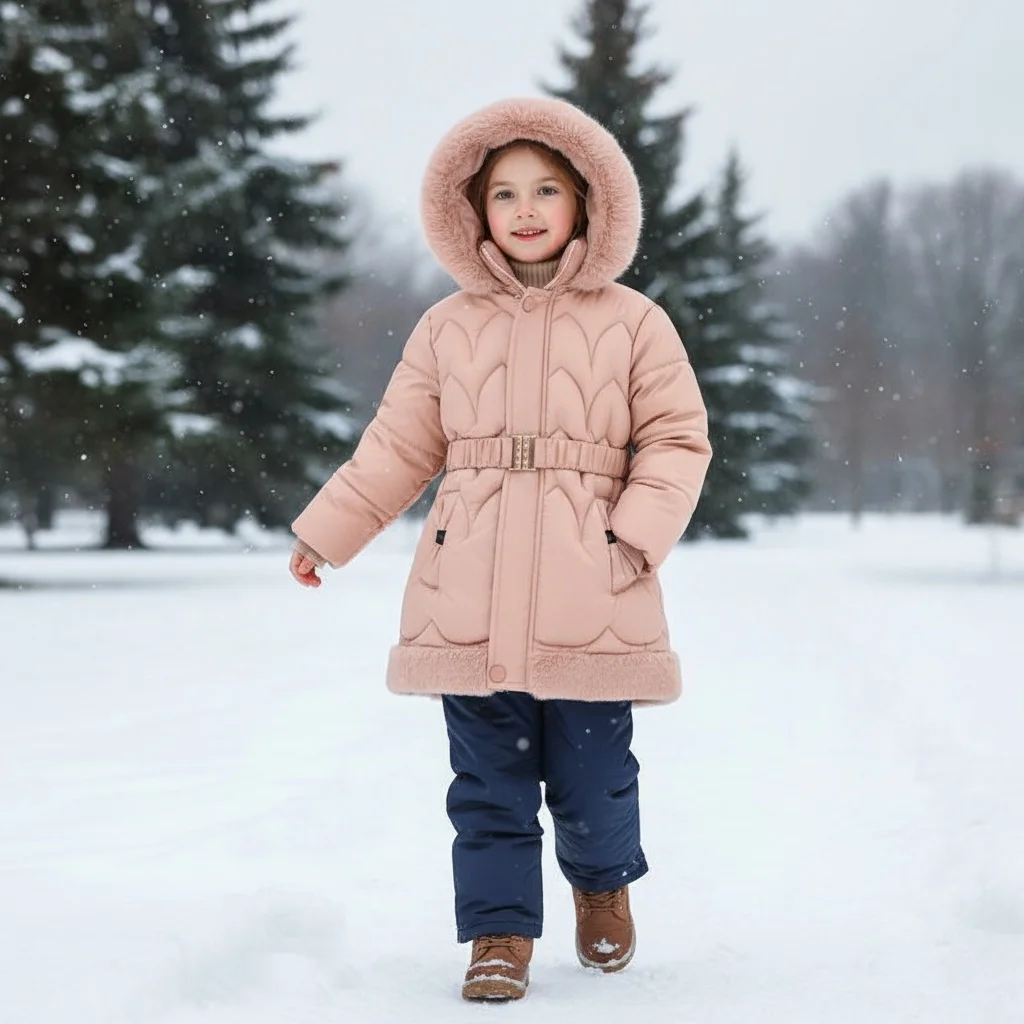 

Winter Children Lightweight Down Jacket Girls Warm Hooded Cotton Outerwear Sports Down Thicken Solid Windproof Hoodie Clothing