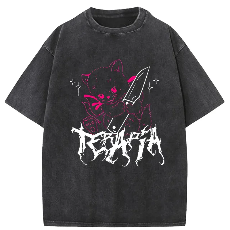 

Cute Anime Funny Cat Japanese kawaii men's T-shirt Vintage Harajuku Y2k Streetwear Loose Tops Punk Gothic Summer short sleeve t