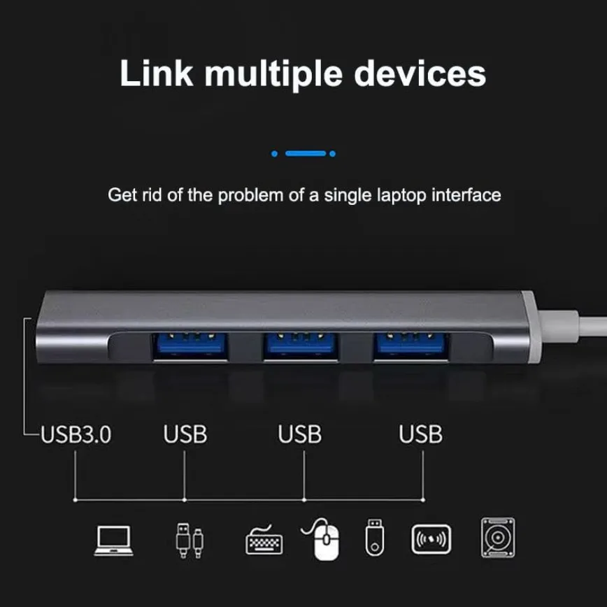 USB 3.0 Hub 4 Ports Type-C HUB USB A Splitter Expander for Mouse Keyboard Flash Drive U Disk Printer Laptop Desktop PC and More - Image 2