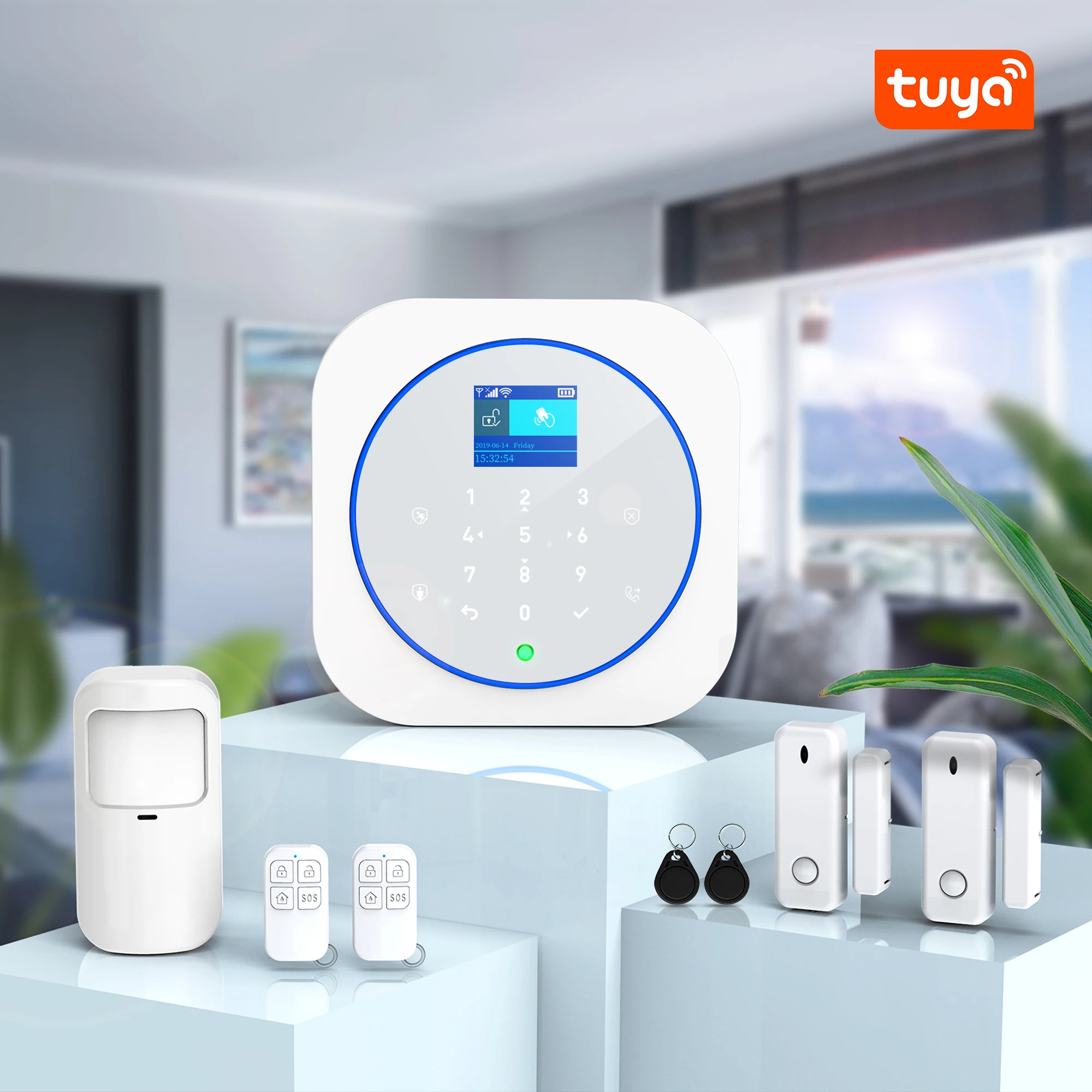 

1 комплект Gsm сигнализации и 2,4G WIFI Tuya интеллектуальное управление приложением безопасность домашняя охранная система с инфракрасным детектором дверной датчик