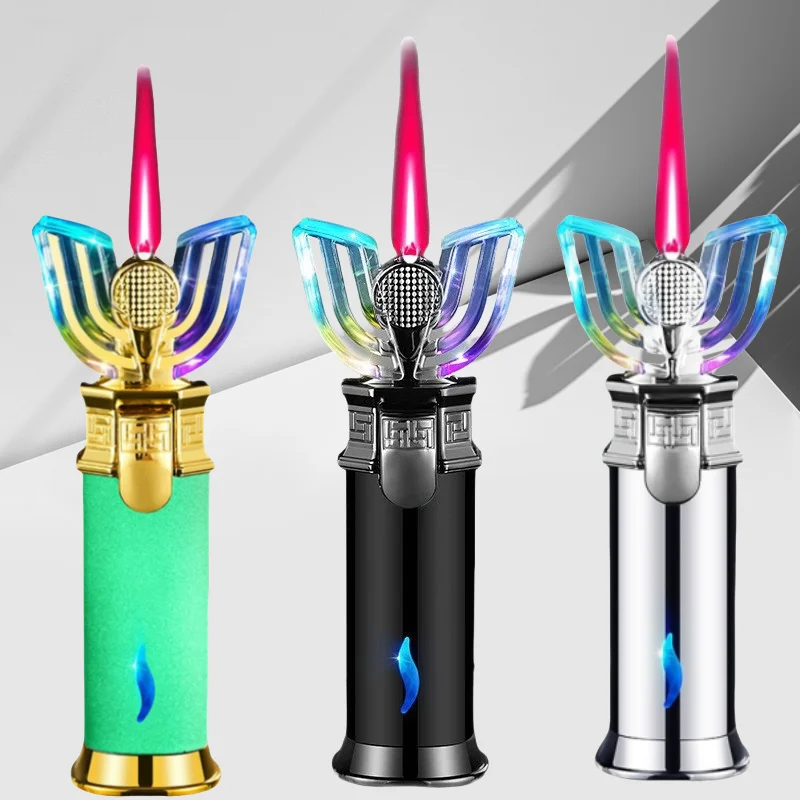 Windproof Divine Light Bar Colorful Light Inflatable Lighter Metal Luminous Visible Window Outdoor Fashion Lighter Men's Gift