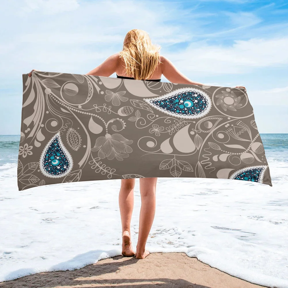 Flower Vine Art Baroque Blue Arab Curve Decoration Bath Towel for Women Microfiber Round Beach Towels Yoga Sports Swimming Towel