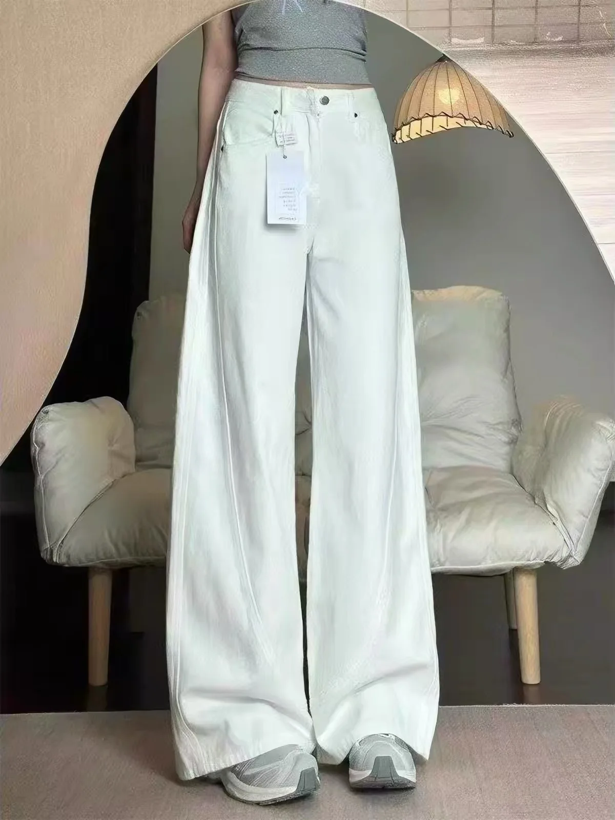White Wide Leg Casual Pants Women's Autumn New Style Pear Body Shape Lazy Draping Student Versatile Floor-Length Pants