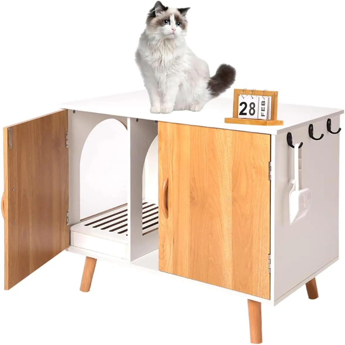 31.5 inch Sturdy Indoor Cat House Washroom Modern Wooden Hidden Cat Box Enclosure Furniture