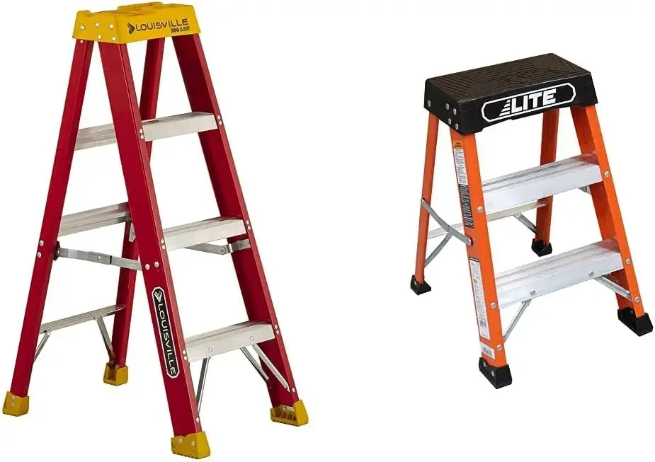 

Louisville Ladder L-3016-04 Fiberglass Step Stepladder (4-Feet) and LITE 2' Fiberglass Step Stool Ladder (300-Pound Capacity)